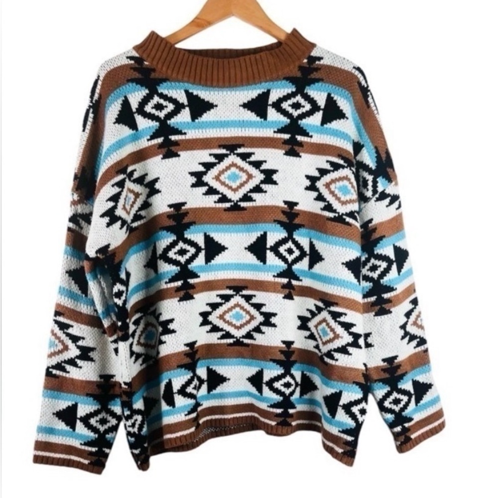 Savanna Jane Aztec Patterned Sweater - Brown, Black, White